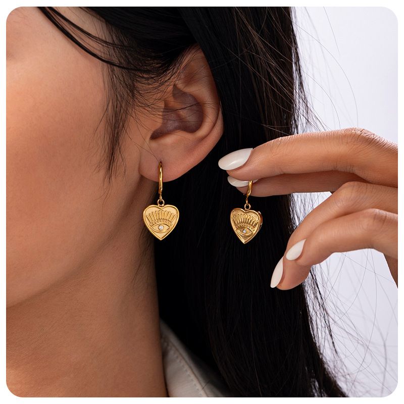 Orecchini pendenti in titanio con zircone e occhio del diavolo, a forma di cuore, in acciaio inossidabile, fai da te_voghion.com