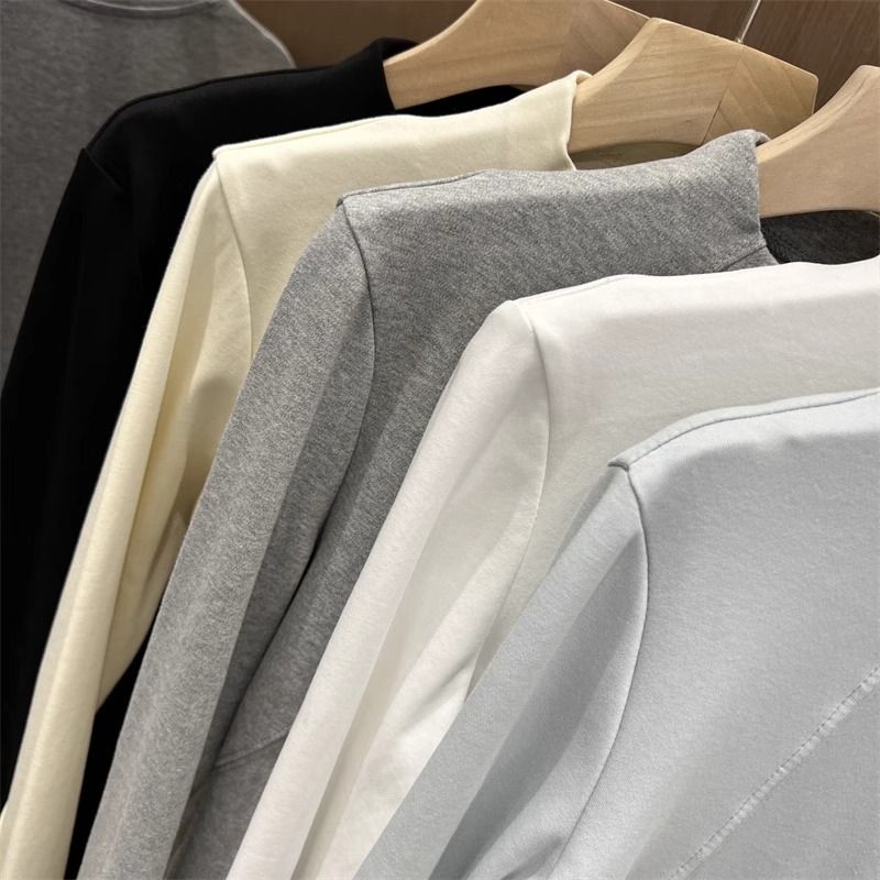 Top tunica alla moda con collo alto, maniche lunghe e cerniera per donna – Camicetta casual slim fit con design a doppia cerniera_voghion.com