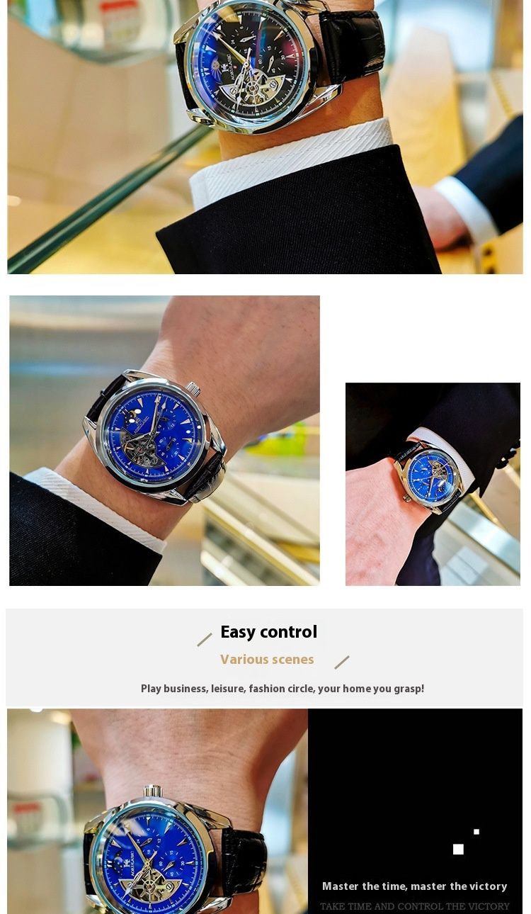 Neue mode freizeit männer automatische multi-funktion skelettiert große schwungrad wasserdicht leuchtende mechanische uhr_voghion.com