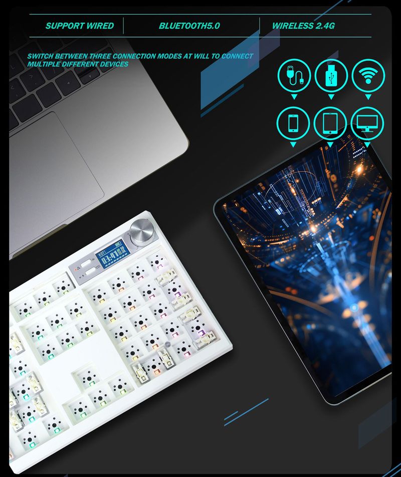 Zuya G104 Nical-Tastatur, Drei-Modus-Bluetooth-Kit, RGB, mit Bildschirm-Lautstärkeregler-Unterstützung über Änderungstaste_voghion.com