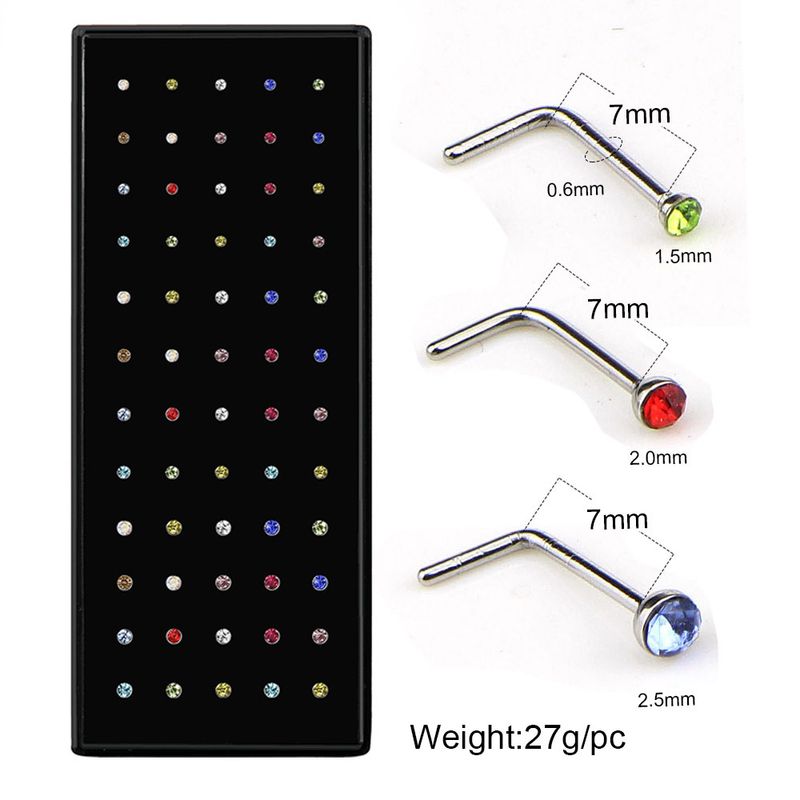 60 cajas de piercings nasales de acero inoxidable en forma de L de 1,5/2,0/2,5 mm con varilla curva y tachuelas de diamantes_voghion.com