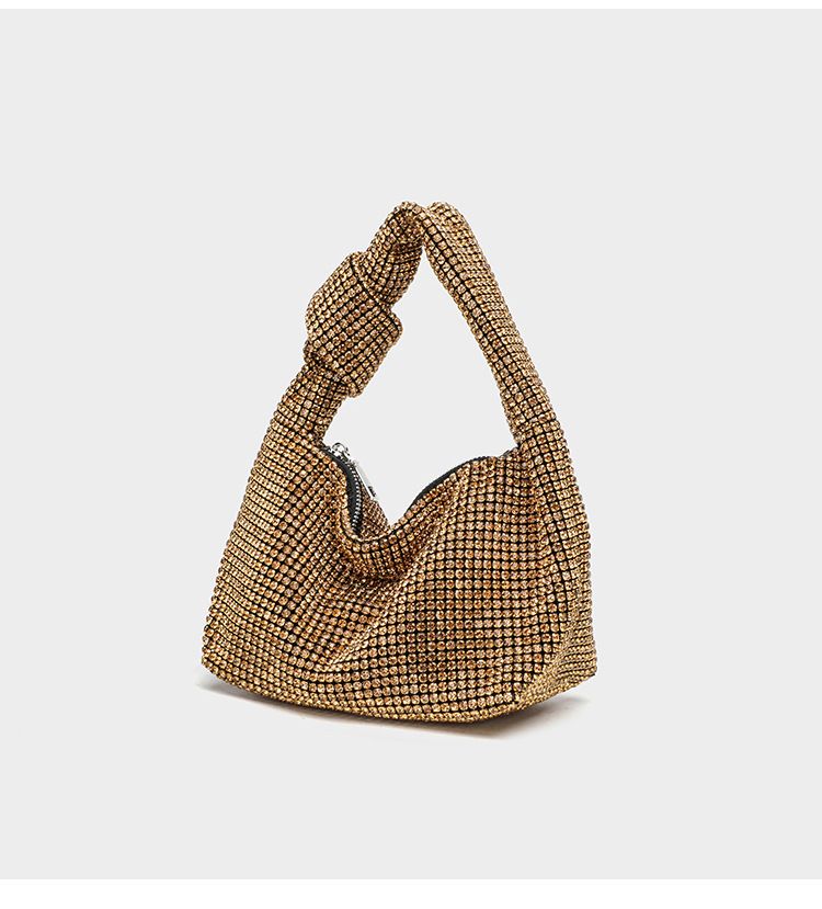 Full For Women New Style Inlaid Diamond Bucket A-grade Rhinestone Chain Handheld Single Shoulder Twist Knot Bag_voghion.com