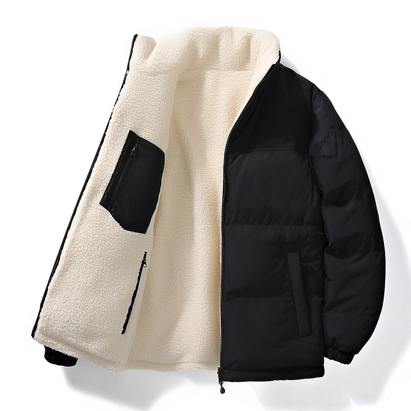 Casaco de lã de cordeiro de novo estilo de inverno masculino de algodão com pelúcia e pão grosso, casaco de algodão quente solto de dupla face para mulheres_voghion.com