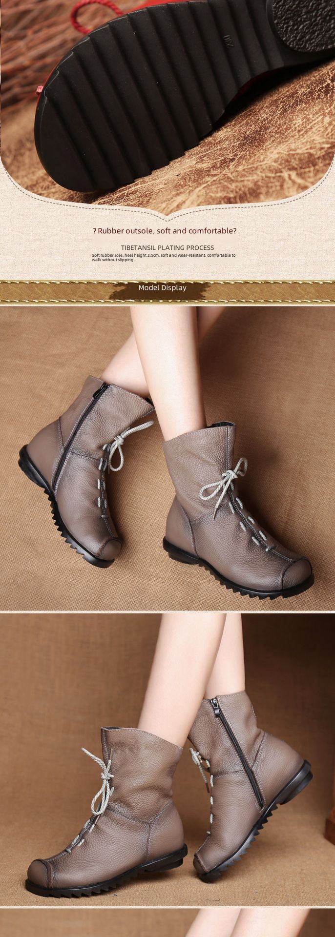 Stivali corti in pelle originali retrò popolari stivali in pelle caldi autunno e inverno Nuovi stivali da donna con tacco basso Stivali Martin da donna in un unico pezzo_voghion.com