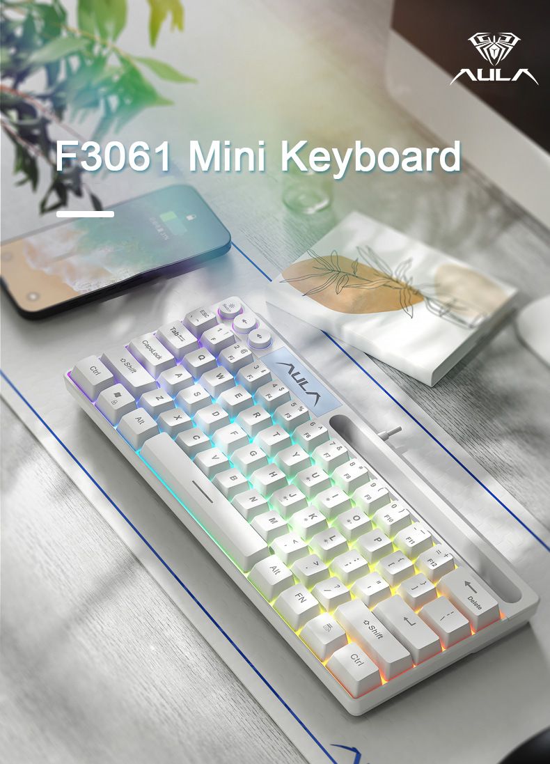 Tastiera da gioco RGB cablata AULA F3061 a membrana con 61 tasti_voghion.com