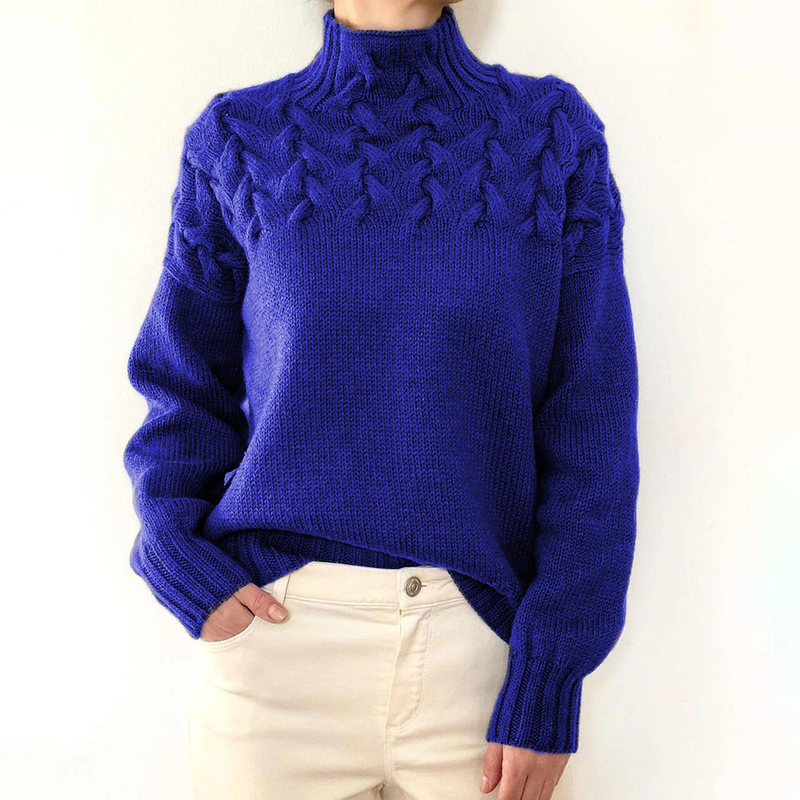 Nuovo maglione lavorato a maglia in puro cotone autunno e inverno dettagli lavorati a maglia maglione a maniche lunghe a collo alto_voghion.com