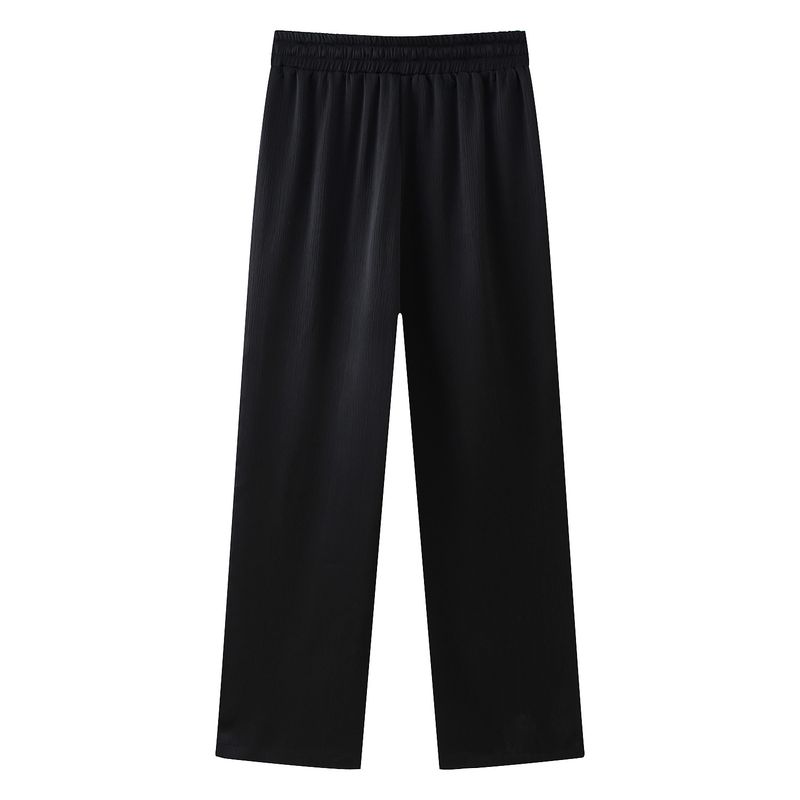Roupas femininas estilo de rua com efeito amassado, blazer trespassado, calças com efeito amassado_voghion.com