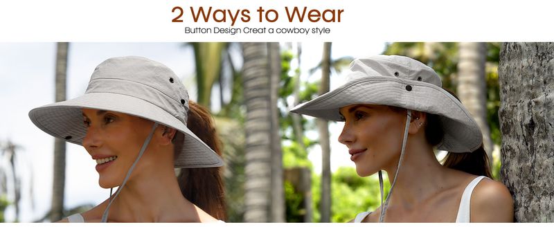 FURTALK Sun Hats For Women Ponytail UPF 50+ Beach Summer Hat Wide Brim Packable Cowboy Hat_voghion.com