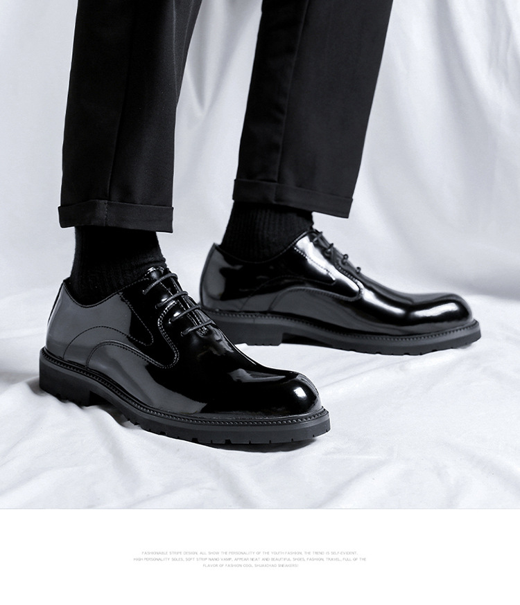 Chaussures Derby en cuir laqué pour hommes, décontractées, pieds larges, semelle épaisse, visage brillant, tendance, 2024, 8252-R_voghion.com