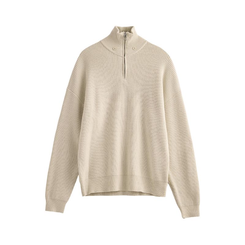 APO Kleidung | Herren Rollkragenpullover im Old Money Style Koreanische Version Lockerer Halbreißverschluss Langarm Strickoberteil Herbst_voghion.com