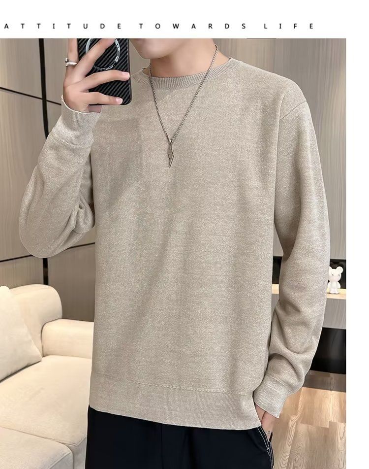 Abbigliamento maschile Maglione girocollo in velluto monopezzo autunnale e invernale da uomo, camicia con fondo foderato in pile spesso da uomo, 2024, nuovo top caldo tutto-fiammifero alla moda_voghion.com