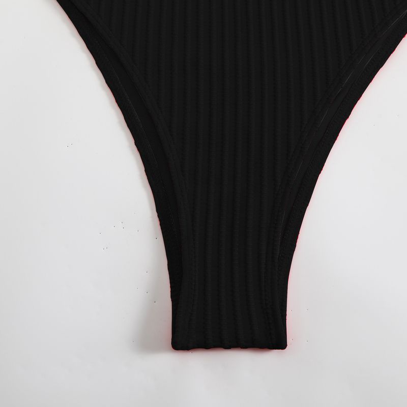 Women's Clothing Solid Color Wave Pattern Tight Backless Sexy One Piece Swimsuit Bikini_voghion.com
