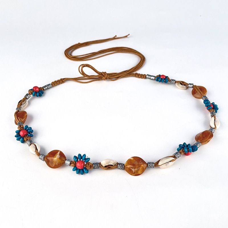 Koreaanse stijl decoratieve casual ketting mode veelzijdige wax touw geweven riem bohemian dames bloem taille accessoire_voghion.com