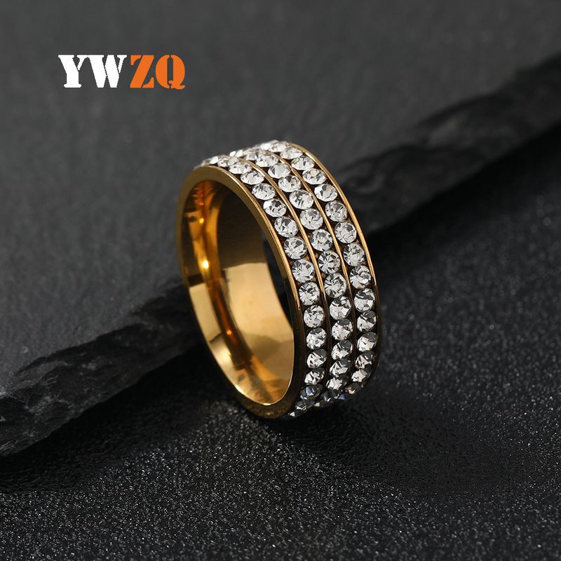 Titanium Ring For Women, Niche Fashion Diamond-Studded Couple Rings, Three-Row Diamond Stainless Steel Jewelry_voghion.com