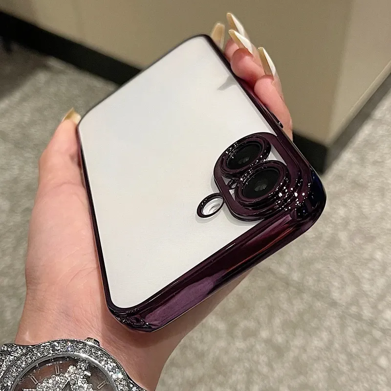 Fashion Simplicity Plating Frame Phone Case For IPhone 16 15 14 Pro Max Plus Shockproof Back Camera Screen Protector Film Cover_voghion.com