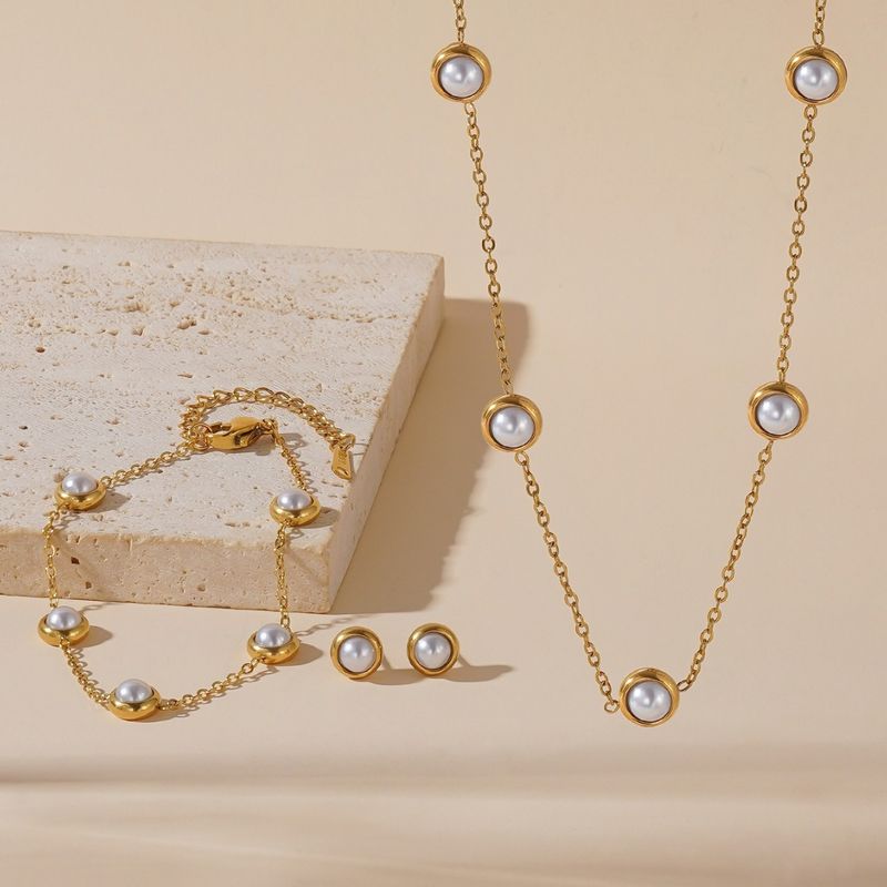 Parelsieradenset - ketting, oorbellen en armband (18 karaat verguld, minimalistisch)_voghion.com