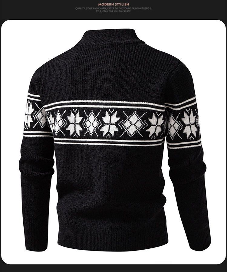 Herrenbekleidung Herren-Strickjacke mit doppeltem Reißverschluss und Jacquardmuster – Oversized-Winterpullover mit Stehkragen (in 6 Farben und Größen M–4XL)_voghion.com