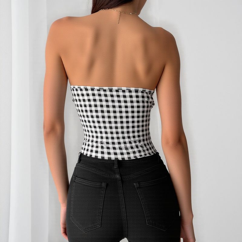 Gingham Korsett-Bustier-Top – Trägerloses, süßes und würziges Schnür-Unterhemd für Damen, S/M/L_voghion.com