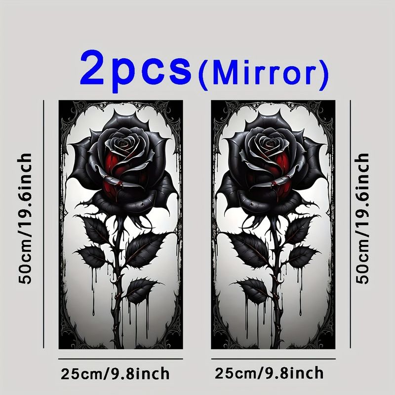 Center Column Personalized Creative B-Pillar Protective Film Black Rose Flower Anime Decoration Car Sticker_voghion.com