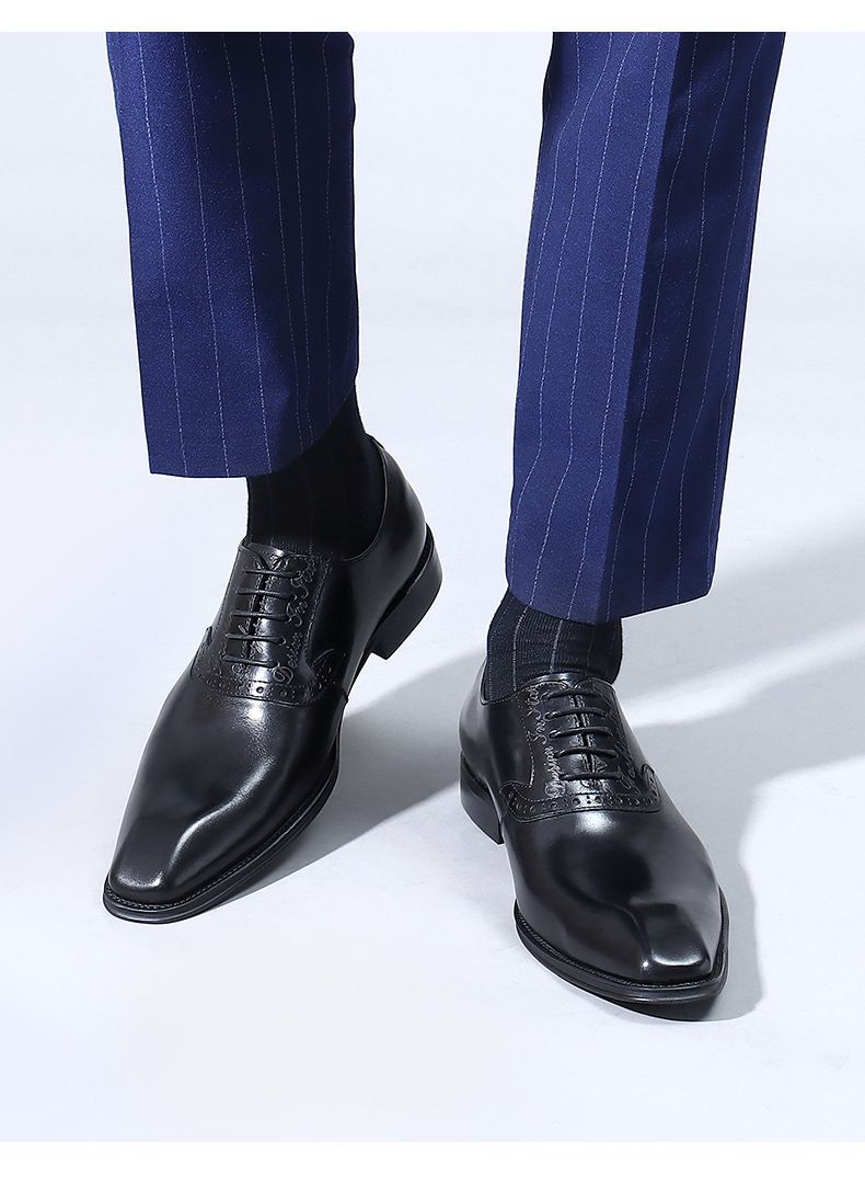 Skórzane buty męskie pierwsza warstwa skóry bydlęcej biznesowe formalne skórzane Brock rzeźbione brytyjskie zabytkowe buty ślubne garniturowe_voghion.com