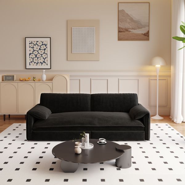 66' Queen Pull Out Sofa Bed, 3-in-1 Convertible Sleeper Sofa With Side Storage,Multi-Functional Velvet Loveseat Bed For Living Room,Bedroom,Apartmen_voghion.com