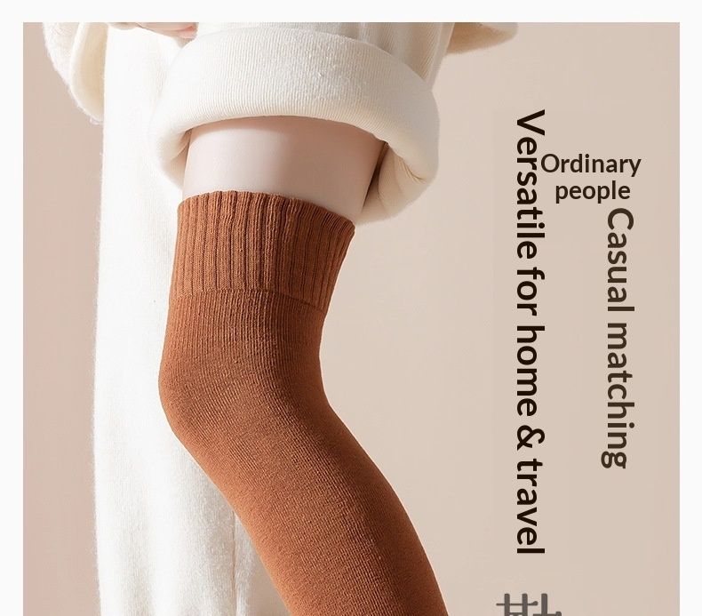 Voyage Knee Pads Women Autumn Winter Over-the-Knee Leg Warmers Terry Fleece Thickened Warm Non-Slip Black Women's Long Socks_voghion.com