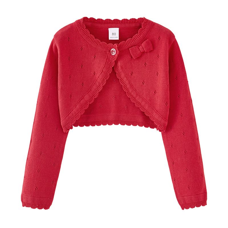 Leichte Strickjacke mit Schleife für Mädchen – 100 % Baumwolle, Sommerüberwurf (80–140 cm, 6 Farben)_voghion.com