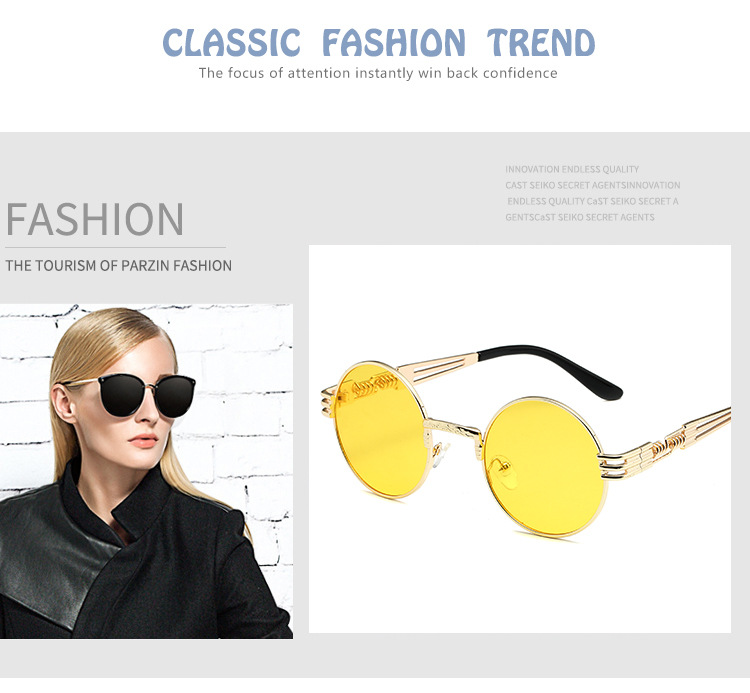 Occhiali da sole da uomo 8010, stile steampunk, con montatura rotonda retrò, occhiali da sole alla moda con gamba a molla in metallo_voghion.com