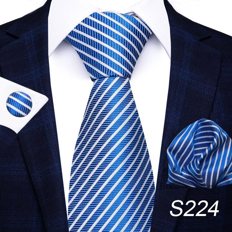 Corbata de seda de poliéster de alta calidad unisex para hombre, corbata formal de color sólido, bolsillo, toalla, gemelos, juego de jacquard_voghion.com