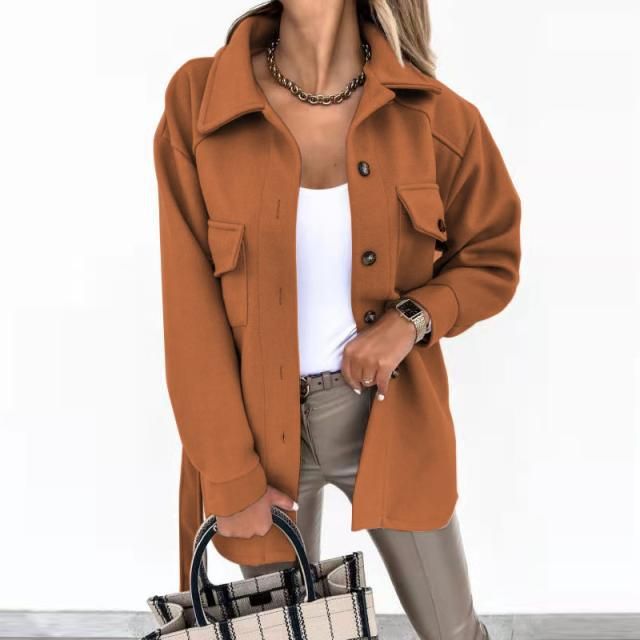 Women's fashion lace solid color woolen coat_voghion.com