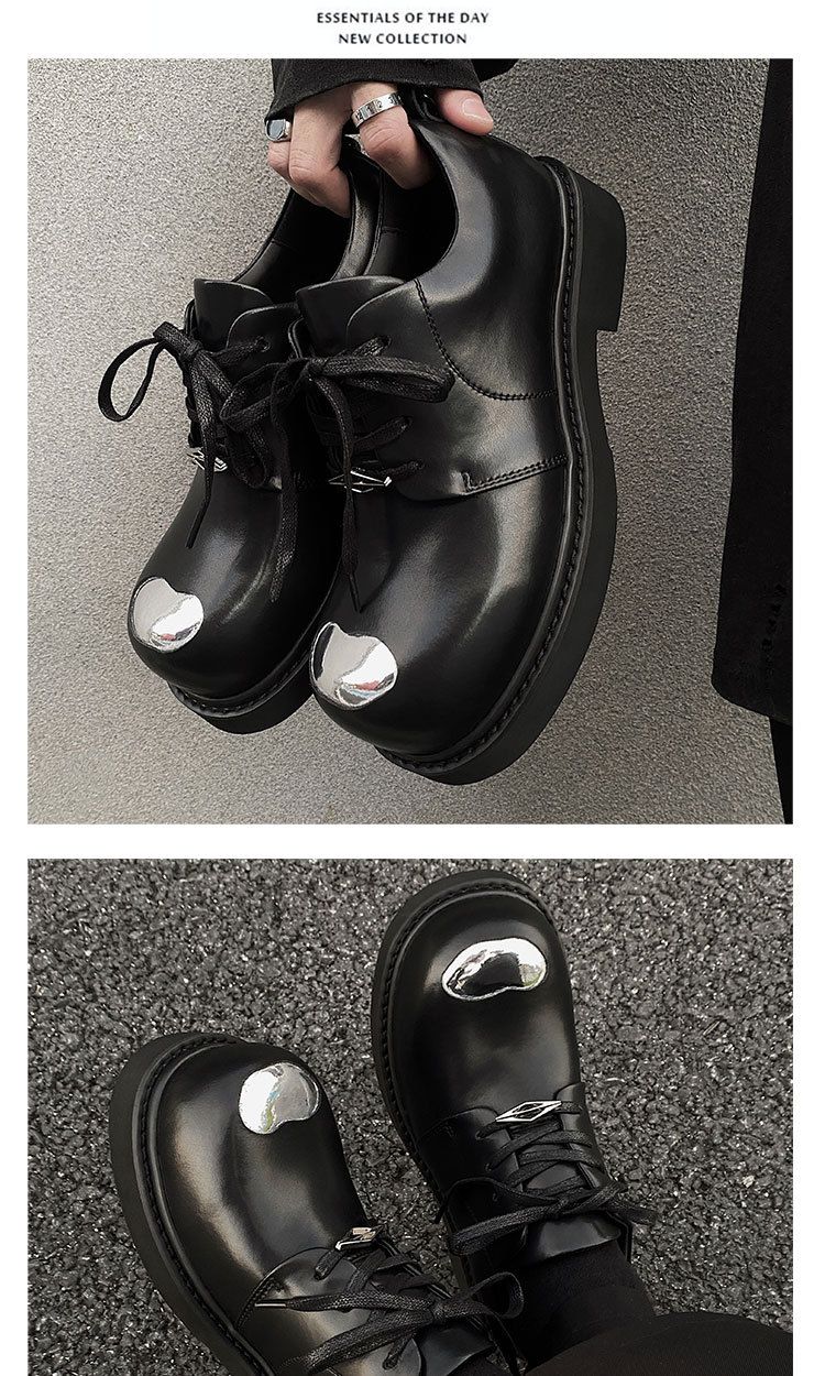Niche High-End-Derby-Schuhe mit großer Zehenpartie, dicker Sohle und größerer Sohle, lässiges schwarzes Leder im britischen Stil für Pendler_voghion.com