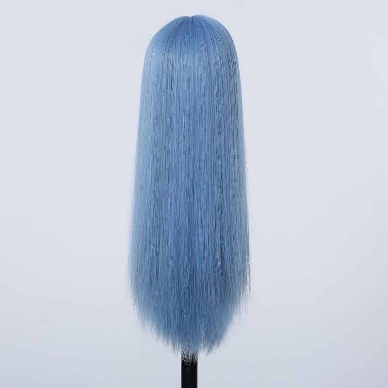 Parrucca sintetica lunga e dritta blu con meches cenere, parrucca cosplay con frangia, capelli naturali quotidiani per donne, fibra resistente al calore_voghion.com