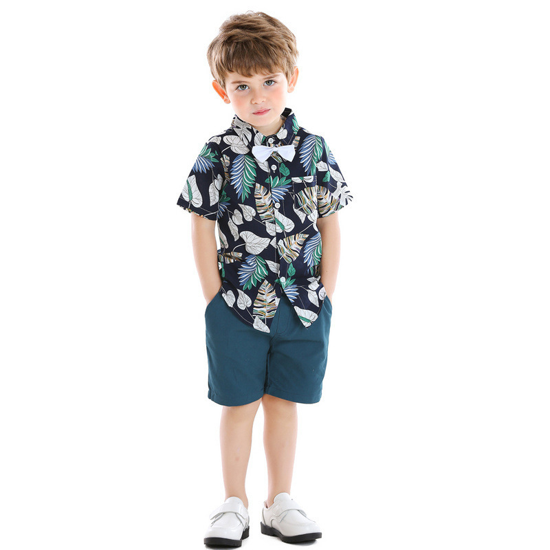 Mother&Kids Completo estivo per bambini Camicia a maniche corte stampata per ragazzi Set di due pezzi_voghion.com