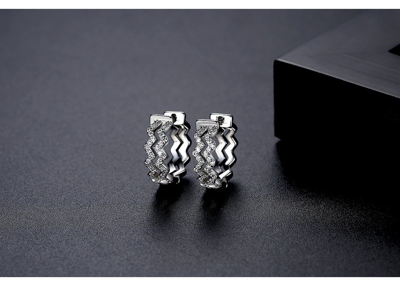 Damenschmuck Wave Ohr Manschette Zweireihig Zirkon Strass Kreative Ripple Design Geometrische Mode Ohrringe_voghion.com