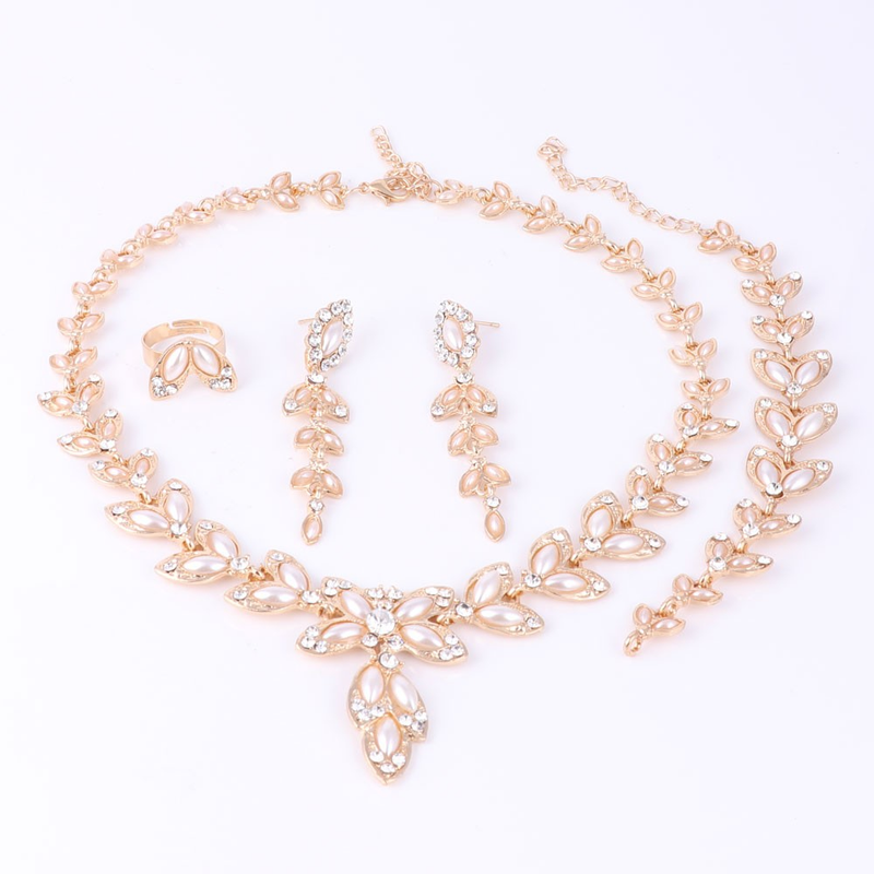 Handgemaakte Gouden Kleur Kristallen Sieraden Mode Bruiloft Afrikaanse Kostuum Ketting Oorbel Armband Ring Sieraden Sets_voghion.com