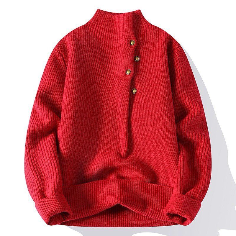 Pull coréen-japonais à col roulé mi-long boutonné en maille épaisse, coupe ample, pour hommes et femmes_voghion.com