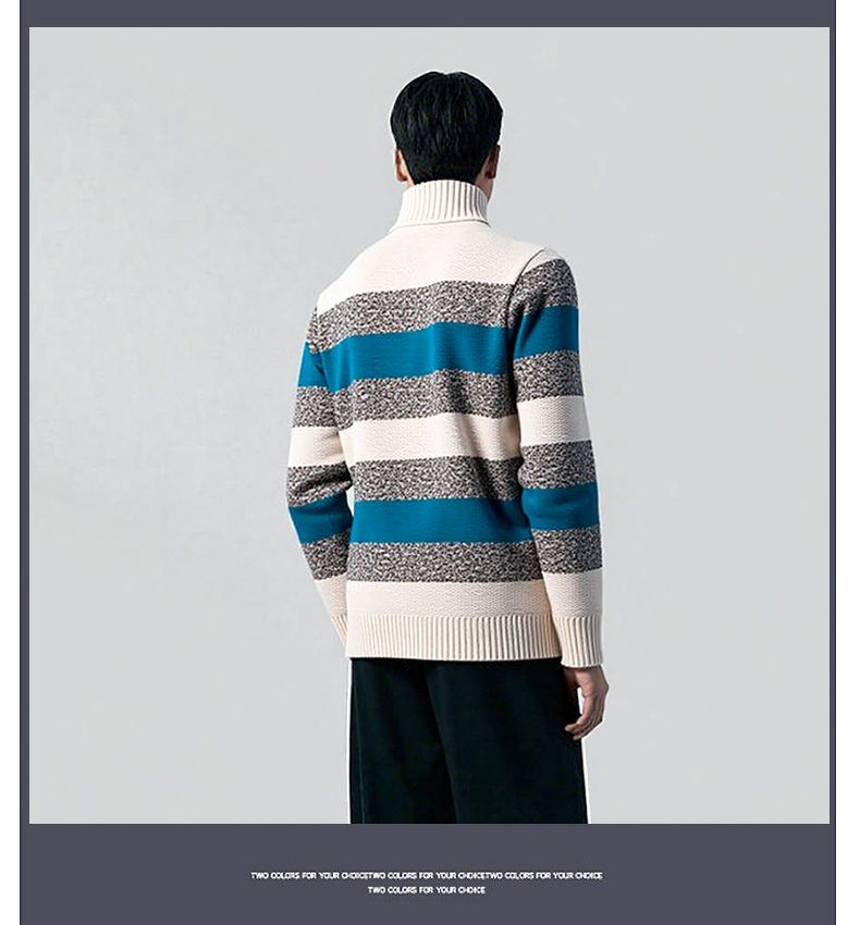 Herrenpullover mit halbem Reißverschluss, warmer, mit Fleece gefütterter Winterpullover, dicker, gestreifter Strick mit Stehkragen, atmungsaktive Polyestermischung (M-3XL)_voghion.com