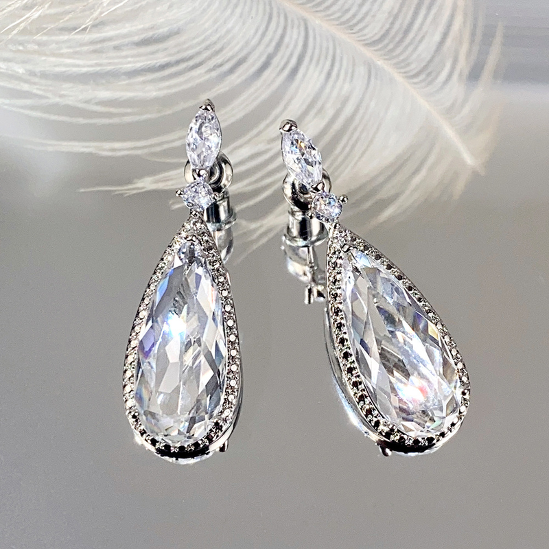 Cao Shi classic water drop earrings inlaid with purple zircon long earrings, bridal earrings, dinner accessories_voghion.com