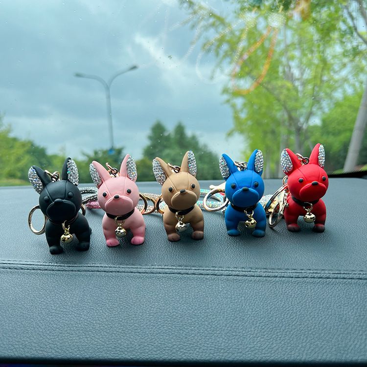 Niedlichen Cartoon Ton Französisch Bulldog Welpen Zubehör Kreative 3D Ornament Auto Schlüsselanhänger Ring Anhänger_voghion.com