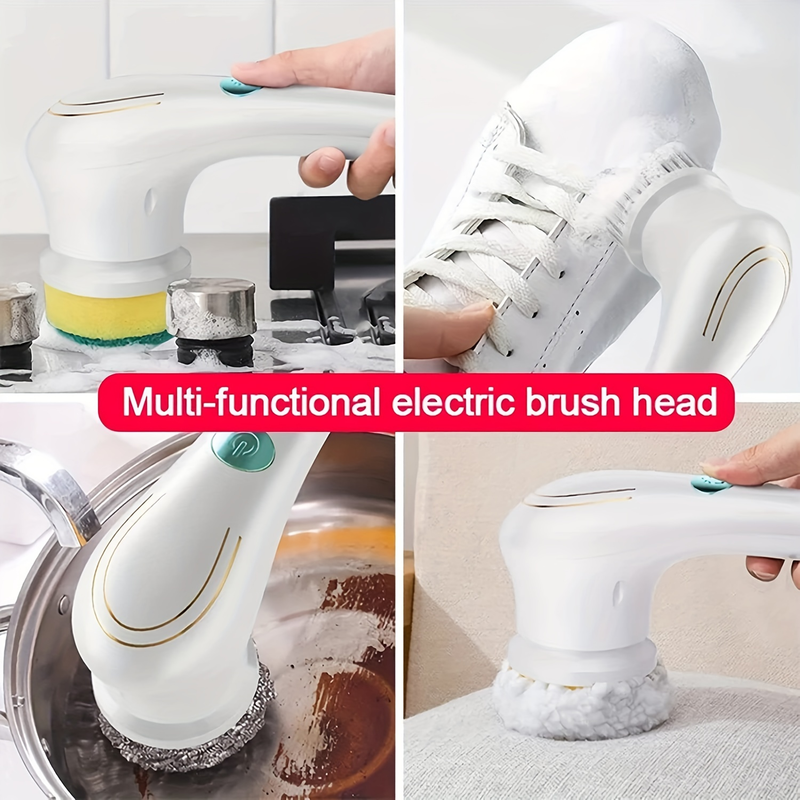 7pcs Electric Spin Scrubber: Effortless Cleaning With 5 Replaceable Brush Heads, USB Rechargeable 360°Power Scrubber Mop For Wall Bathtub_voghion.com