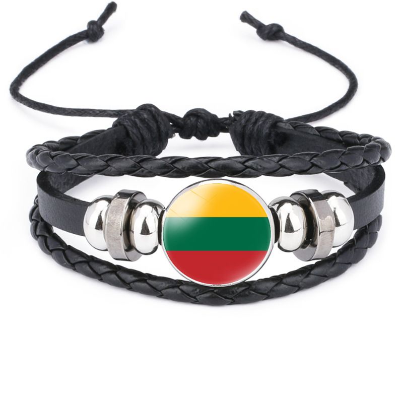 New Men's Women's Bracelet European Flag Pattern Black Cowhide Bracelet, Adjustable Retractable Bracelet_voghion.com
