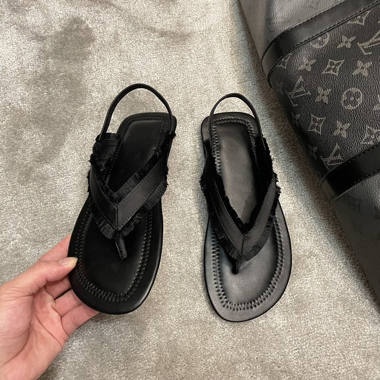 Fårskinnsversion ~ 2023 sommarnya flip-flop sandaler dam platta satin läder sandaler dam skor fiskbenshalvbricka_voghion.com