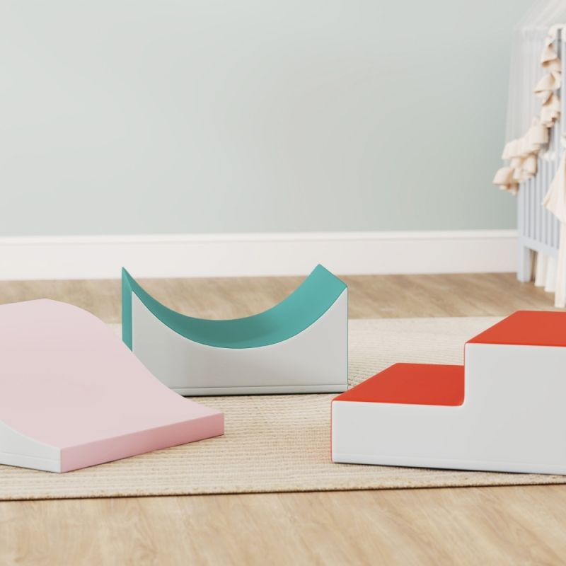 3 pezzi Kletter- und Krabbelset per piccoli bambini, Kunstleder, Schaumstoff, Hellgrau_voghion.com