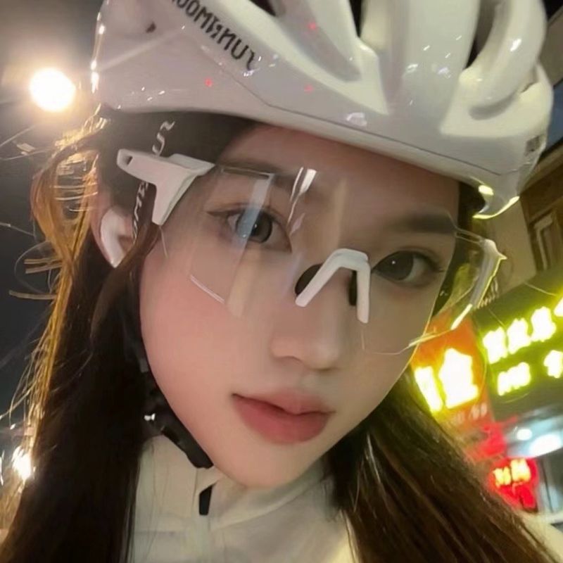Girl's cycling glasses with white and transparent lens, large frame show face, small outdoor sunglasses to prevent wind,_voghion.com