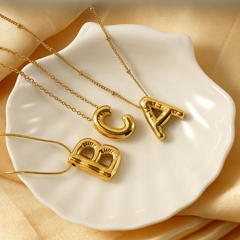 Women's Jewelry Elegant Balloon Letter Necklace Stainless Steel Personalized Initial Pendant Chain For Everyday Wear Unisex Jewelry_voghion.com