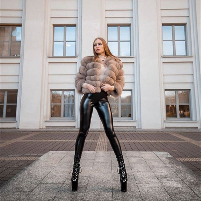 Legging sexy taille haute en cuir PU extensible pour femme_voghion.com