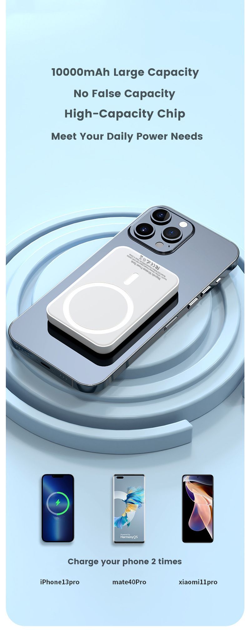 5000/10000mAh Power Bank Magnéitesch Wireless Powerbank Fir 12 13 14 Pro Max External Auxiliary Battery Pack_voghion.com