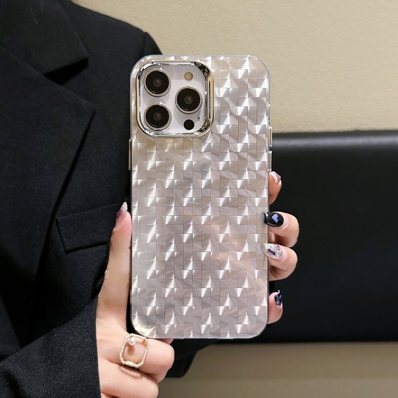 High-end silver plaid suitable for iPhone14 Apple 13promax mobile phone case electroplating 12 plaid 11 soft edges_voghion.com