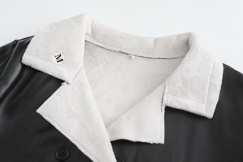 Women's Clothing autumn and winter long casual leather material, plush and thickened windbreaker, loose and fashionable leather jacket_voghion.com