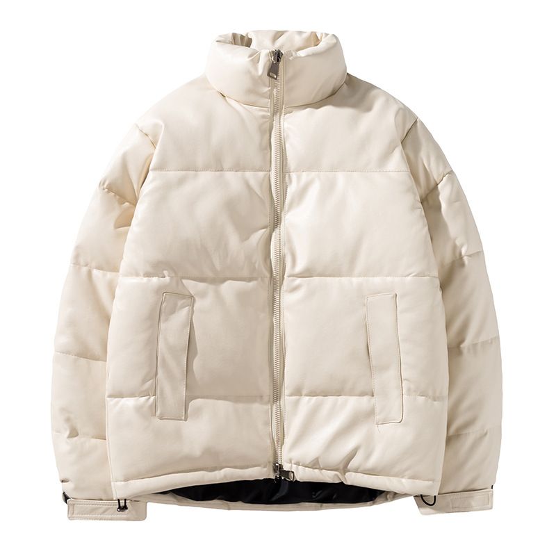 Vêtements de course d'automne et d'hiver en cuir PU pour hommes et femmes, vêtements épais et chauds en coton, col montant décontracté à la mode, saleté_voghion.com